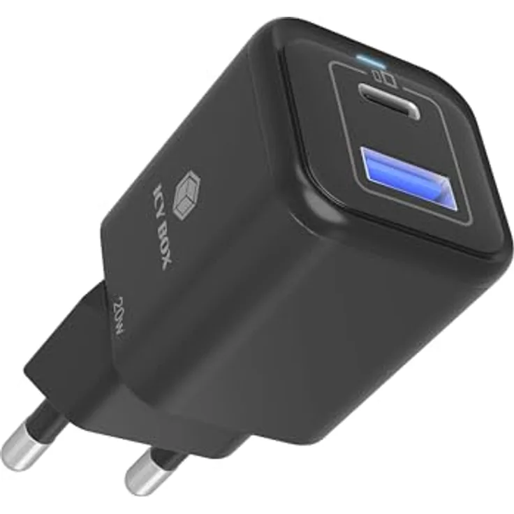 ICY BOX IB-PS1020-PD, Wandladegerät mit 20W Power Delivery, QC 3.0, USB-C & USB-A, kompakt und sicher für Reisen, Überhitzungs- und Überspannungsschutz