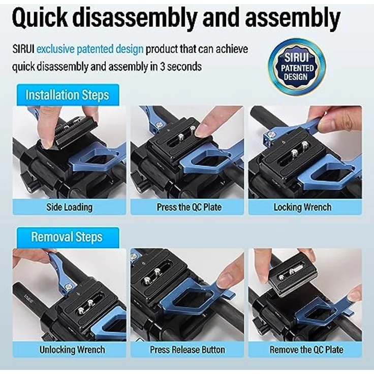 SIRUI 15 mm Stangenschienen-Grundplatte mit Kohlefaser-Stangen, Y-förmige Objektivstütze, Arca-Swiss Schnellwechselplattenklemme, Kamera-Grundplatte, kompatibel mit Follow Focus, Mattboxen und – Bild 4