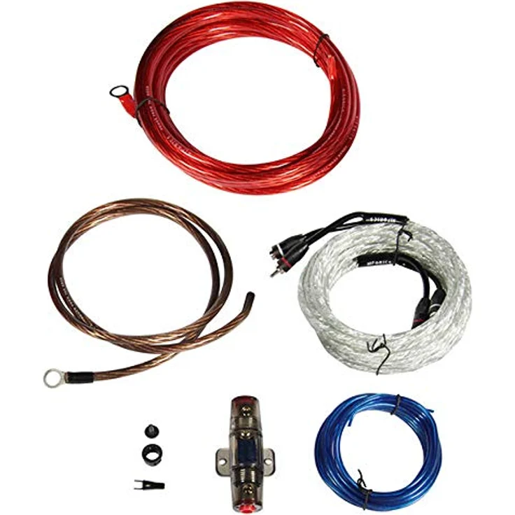 Hifonics HF10WK Car HiFi Endstufen-Anschluss-Set, 10 mm² Strom- und Massekabel, doppelt abgeschirmtes RCA-Kabel, 5 m Länge, rot und rauchgrau – Bild 2