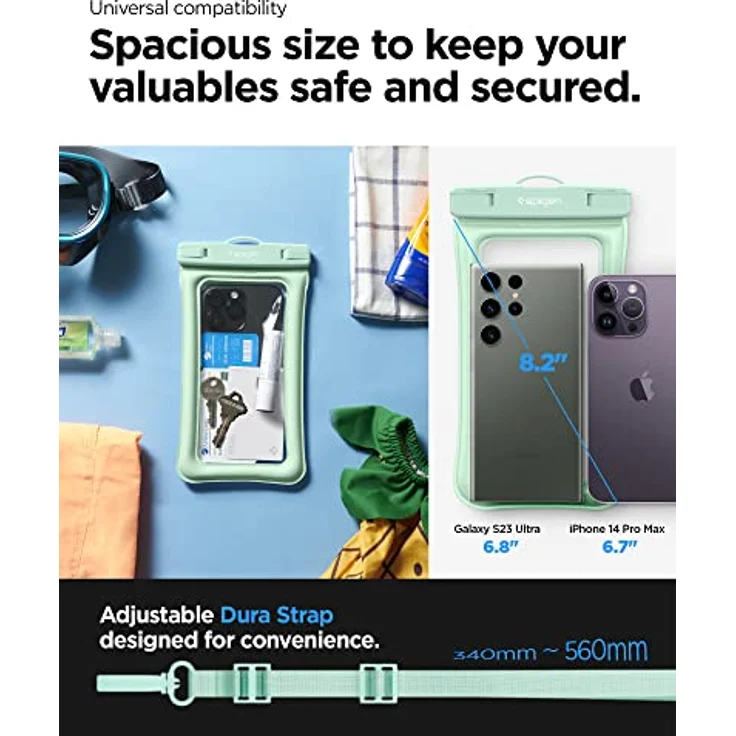 Spigen Aqua Shield wasserdichte Handyhülle Schwimmend [2 Stück] IPX8 Wasserfeste Handytasche Unterwasser Hülle Kompatibel mit iPhone, Galaxy, Xiaomi, Google Smartphones - Mint – Bild 2