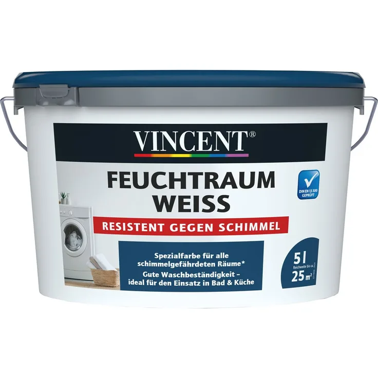 Vincent Wand- und Deckenfarbe Feuchtraum Weiß seidenmatt 5 L
