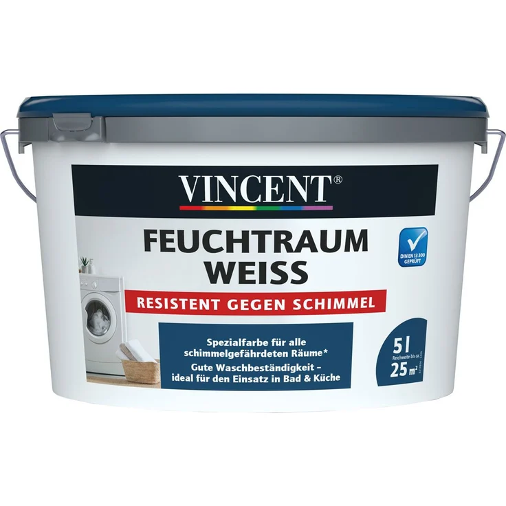 Vincent Wand- und Deckenfarbe Feuchtraum Weiß seidenmatt 5 L