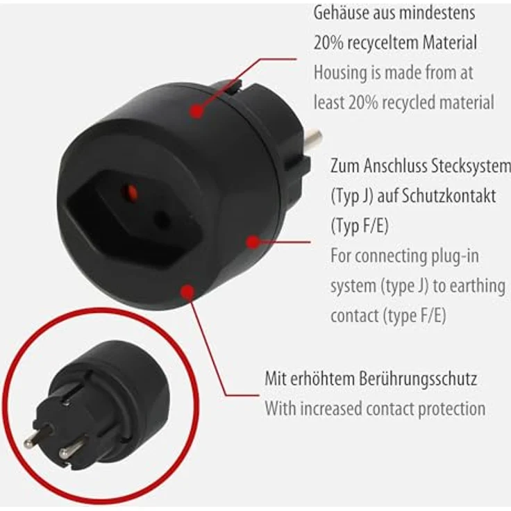 Brennenstuhl Reisestecker - Reiseadapter (Reise-Steckdosenadapter für: Euro Steckdose und Schweiz Stecker) schwarz – Bild 2
