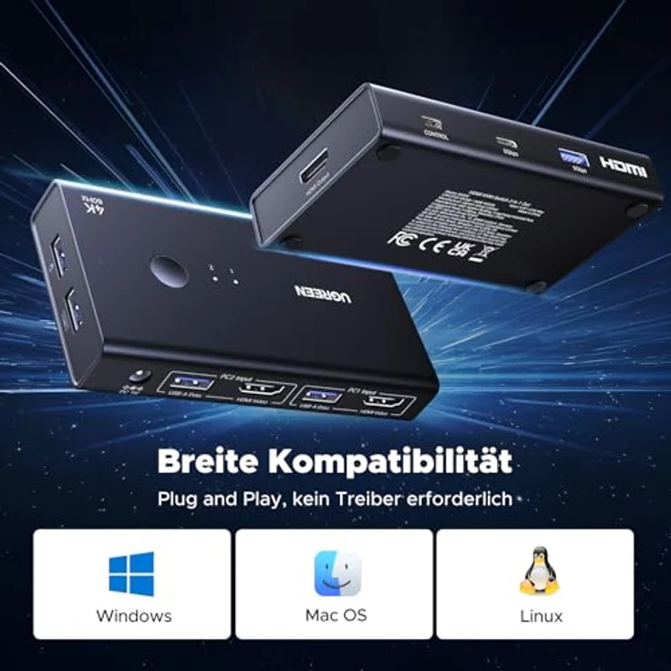 Ugreen KVM Switch AK502, 2in1 HDMI 2.0 Umschalter für zwei Geräte – Bild 8