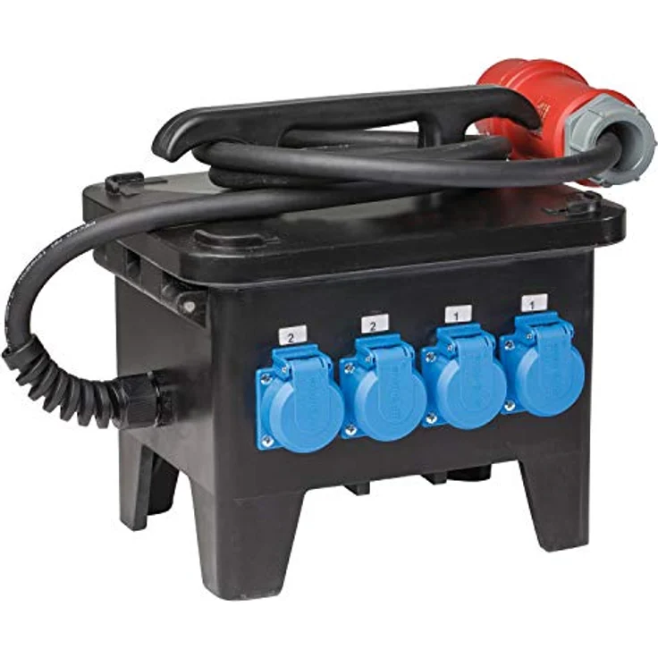 As - Schwabe, Steckdose, Mobiler Baustellen-Stromverteiler, Vollgummi, schwarz, IP44, 400V/32A/5polig – Bild 1