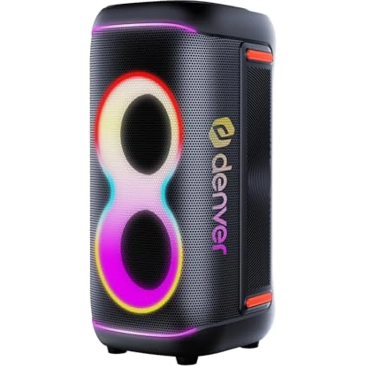 DENVER BPS-370, Bluetooth Lautsprecher mit 100 W RMS, synchronisierten LED-Effekten und IPX4 Spritzwasserschutz, tragbar mit Griff und Rollen – Bild 4