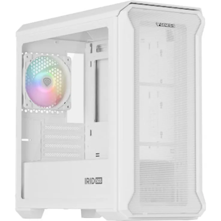 Genesis Irid 503 ARGB Lite PC-Tower-Gehäuse, transparent/weiß, für micro ATX und Mini-ITX mit RGB-Beleuchtung und gehärtetem Glaspanel