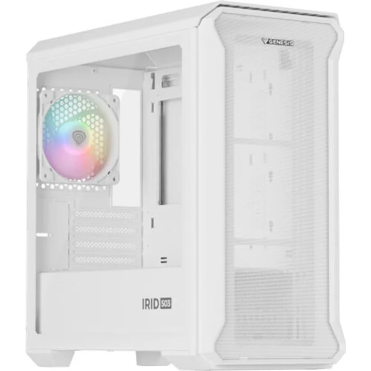 Genesis Irid 503 ARGB Lite PC-Tower-Gehäuse, transparent/weiß, für micro ATX und Mini-ITX mit RGB-Beleuchtung und gehärtetem Glaspanel