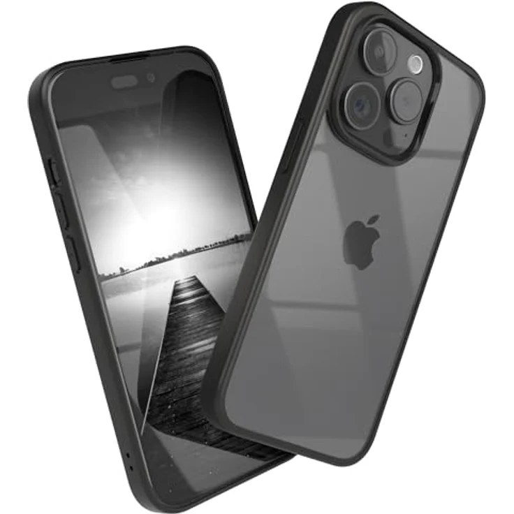 EAZY CASE Clear Hybrid Bumper Hülle für iPhone 15 Pro, Ultra Aufprallschutz, Stoßfest und Kratzfest, dünne Schutzhülle mit Kameraschutz, Schwarz – Bild 1