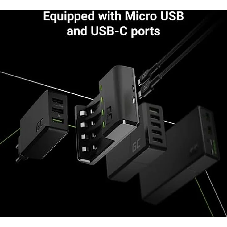 Green Cell VitalCharger Batterieladegerät Ladegerät + 4X AAA 800mAh für NI-MH AA AAA R6 R03 Mignon Akku. Mit Micro USB USB-C. 4-Kanal-Ladesystem - lädt ab 1 bis 4 AA oder AAA, LED-Signalisierung – Bild 3