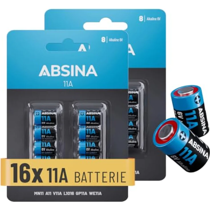 ABSINA 16x L1016F 6V 11A Alkaline Batterie, langlebig & temperaturfest von -20°C bis +60°, ideal für Funkfernbedienung und Alarmanlage – Bild 1