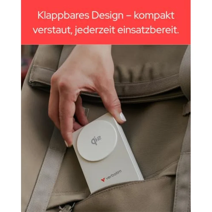 Verbatim Charge ’n’ Go Qi2 32296 Powerbank, 10000 mAh, Lithium Polymer, Power Delivery 3.0, kabelloses Aufladen, 30 W, Weiß – Bild 5