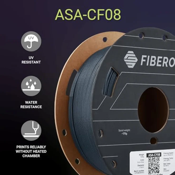 Polymaker Fiberon™ ASA-CF08, 3D Filament mit 8% Carbonfaser, hitzebeständig bis 103 °C, grau, 500 g – Bild 2