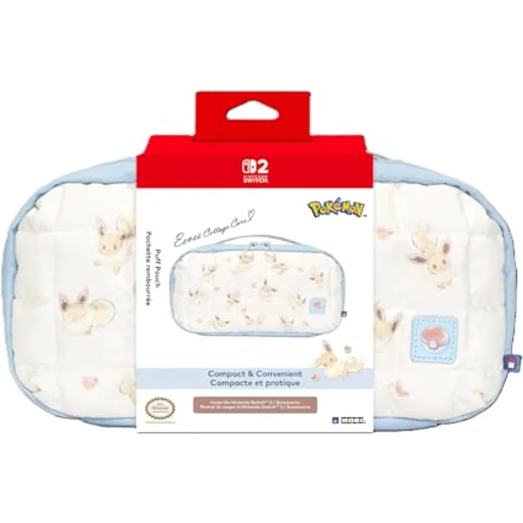 Hori Gesteppte Tragetasche (Evoli Cottage Core) für Nintendo Switch 2 – Offiziell lizenziert, robustes Design mit Evoli-Design