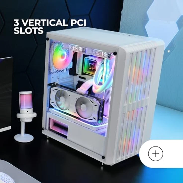 MARSGAMING MC-Vault, Gaming ATX-Gehäuse, 4X ARGB 120mm Lüfter, Vertikales Mesh-Frontpanel, Weiß – Bild 5
