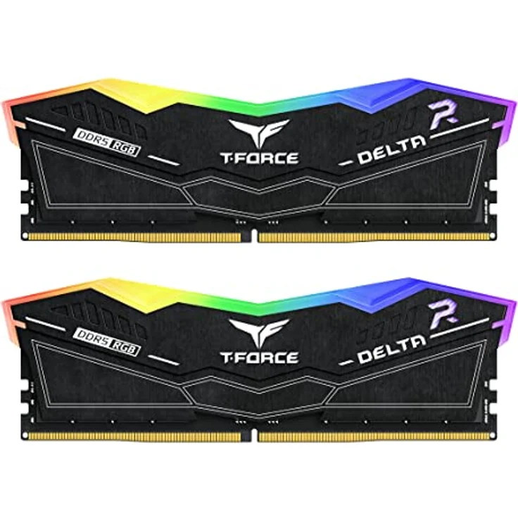 TEAMGROUP T-Force Delta RGB DDR5 Ram 32GB (2x16GB) 6400MHz PC5-51200 CL32 Desktop Speichermodul RAM für 600 700 Series Chipsatz XMP 3.0 Ready Black FF3D532G6400HC32ADC01 - RGB-Beleuchtung, Intel XMP3.0, lebenslange Garantie – Bild 1