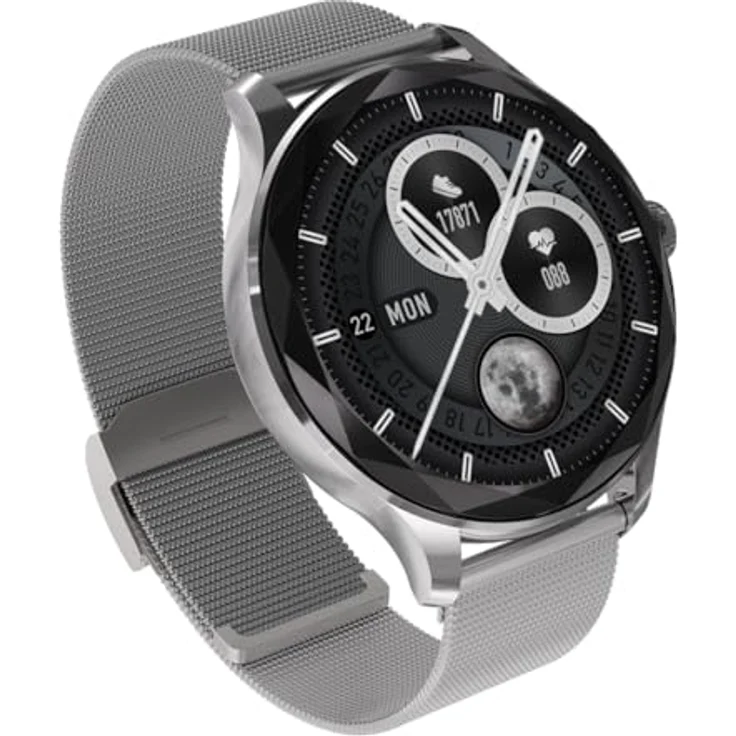 garett Viva Smartwatch Damen, 1,3" AMOLED, über 100 Sportmodi, 7 Tage Akku, inklusive extra Silikonarmband, Stahl Silber – Bild 2
