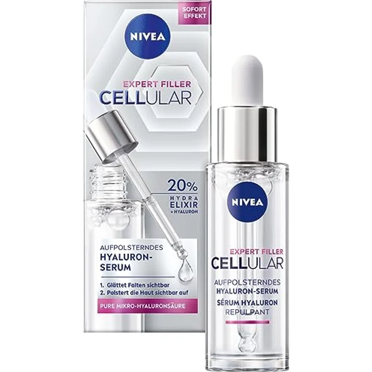 NIVEA Cellular Expert Filler Aufpolsterndes Hyaluron-Serum (30 ml), leichtes und schnell einziehendes Serum mit 20% Hydra Elixir – Bild 1