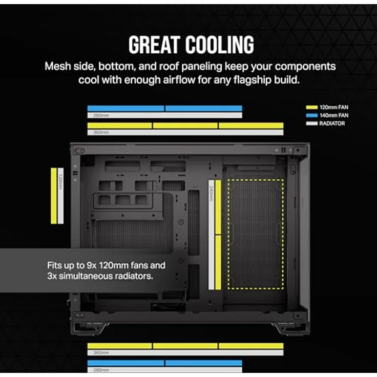 CORSAIR 2500X mATX PC-Gehäuse Aus Gehärtetem Glas - Ohne Lüfter - Zweikammer-Design - Große Kühlungsflexibilität - Kompatibel Mit Reverse Connection Motherboards - Schwarz – Bild 5