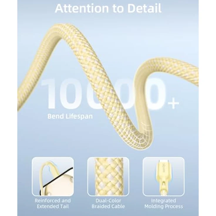 InnoStyle USB-C Schnellladekabel 60W 2m Gelb, geeignet für iPhone & Samsung, Hochgeschwindigkeits-Datenübertragung – Bild 4