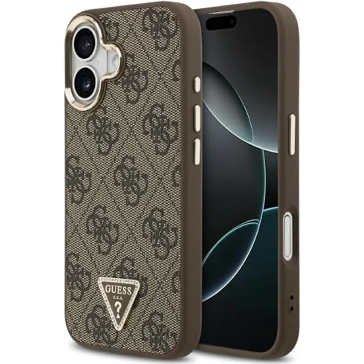 CG MOBILE Guess 4G-Dreieck-Logo Schutzhülle kompatibel mit MagSafe für iPhone 17, Braun/Gold, TPU/PC/Kunstleder – Bild 1