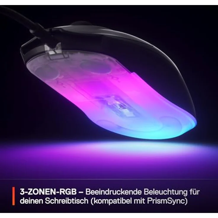 SteelSeries Rival 3 Gen 2, Gaming-Maus mit 8.500 DPI TrueMove Core-Optiksensor, 60 Millionen Klicks, niedrige Latenz, 77 g leicht, RGB-Beleuchtung, schwarz – Bild 5