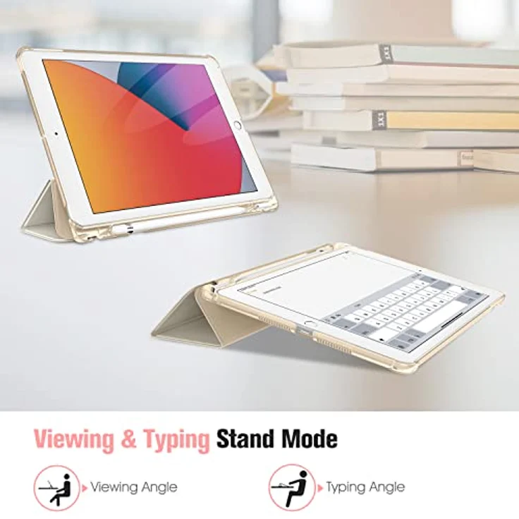 Fintie Hülle für iPad 9. Generation 2021/8. Gen 2020/7. Gen 2019 10.2 Zoll mit Stifthalter, ultradünne leichte Schutzhülle mit transparenter Rückseite und Auto Schlaf/Wach Funktion, Champagner – Bild 4
