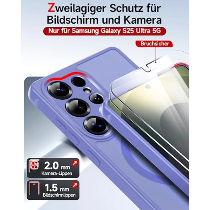LeYi Magnetische Handyhülle für Samsung Galaxy S25 Ultra 5G, Militärschutz, Mattes Durchscheinendes Case Cover, Himmelblau – Bild 4