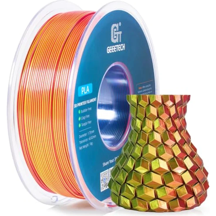 GEEETECH Silk PLA Filament 1,75mm, Tricolor Silk Rot Gelb Blau, 3D Drucker Filament 1KG/spule, Hohe Kompatibilität und Blasenfreie Druckqualität – Bild 1