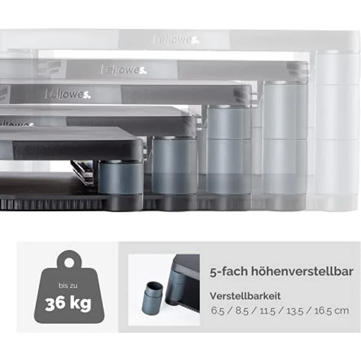 Fellowes Monitorständer Premium, höhenverstellbar in 5 Stufen, ergonomisch, sehr stabil für Monitore bis 21 Zoll,), mit Ablage – Bild 2