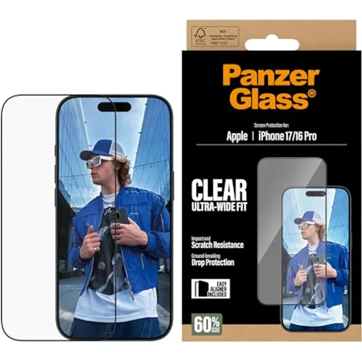 PanzerGlass Classic Fit, Smartphone Schutzfolie für Apple iPhone 17, transparent, schockabsorbierend, kratzfest, mit Anti-Fingerprint- und Anti-Glare-Beschichtung, inklusive Anti-Blue-Light-Filter