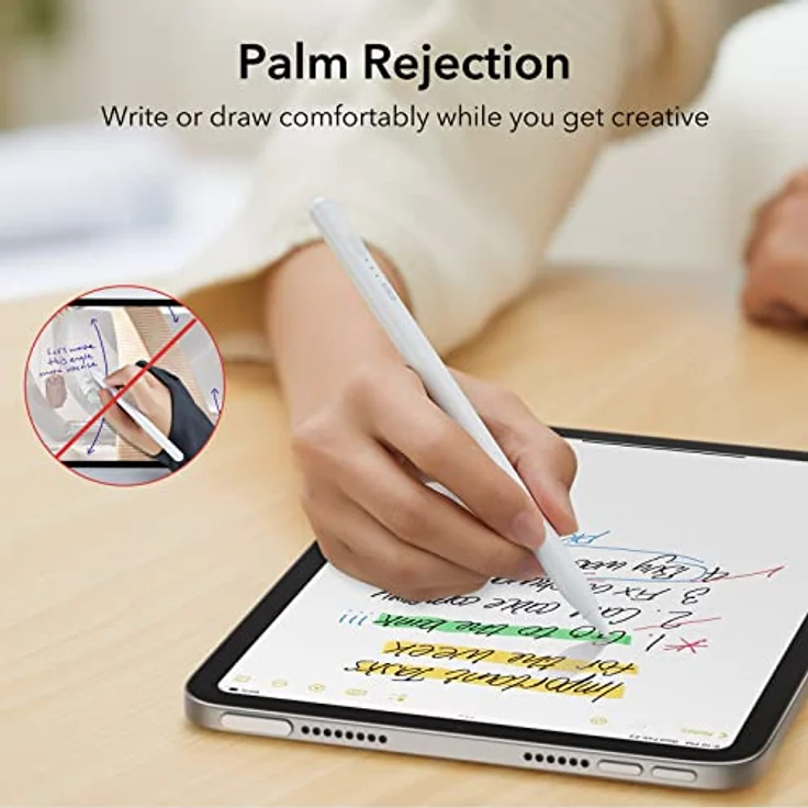ESR Pencil 2. genetation, für Apple iPad9/8/7/6, iPad Air5/4/3, iPad Pro12.9 StylusPen, iPad Pro11 und iPad Mini6/5, iPadStift mit Neigungsempfindlichkeit,Palm Rejection,Magnetische Befestigung,Weiß – Bild 5