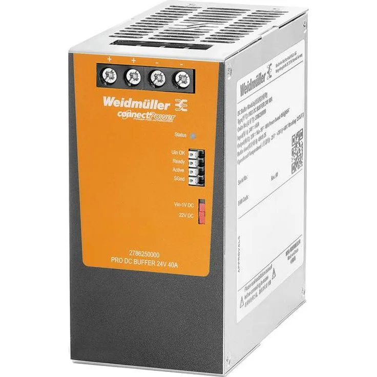 Weidmüller Puffermodul, wartungsfreie USV auf Kondensatorbasis mit LED-Statusmeldung und Relaiskontakt, schwarz