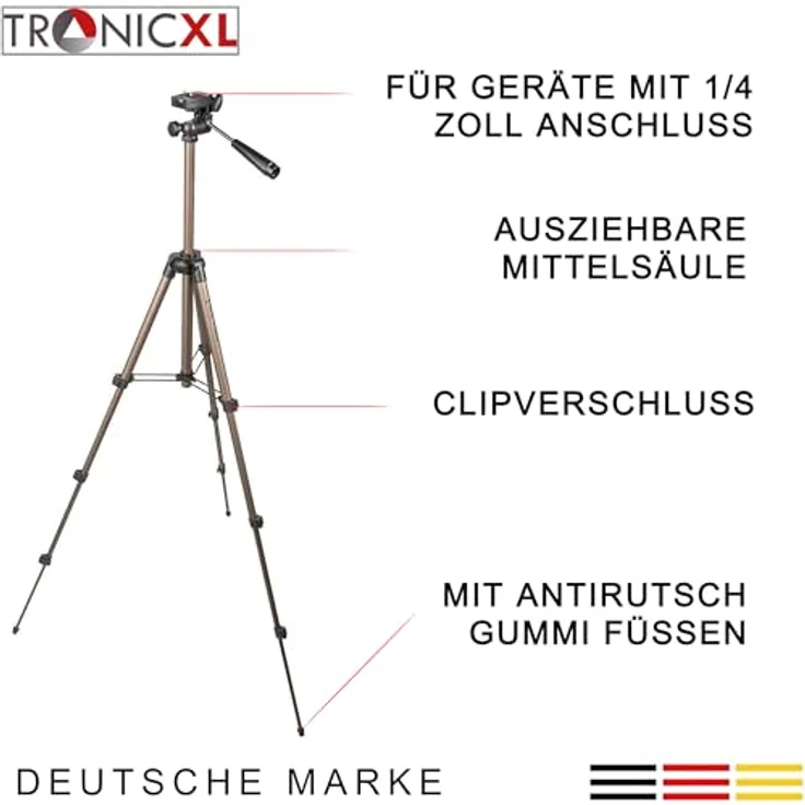 TronicXL Tripod19P, Projektor Beamer Stativ mit 3-Wege-Panoramakopf, max. Höhe 105cm, für Geräte bis 1,5kg, inkl. Transporttasche – Bild 2