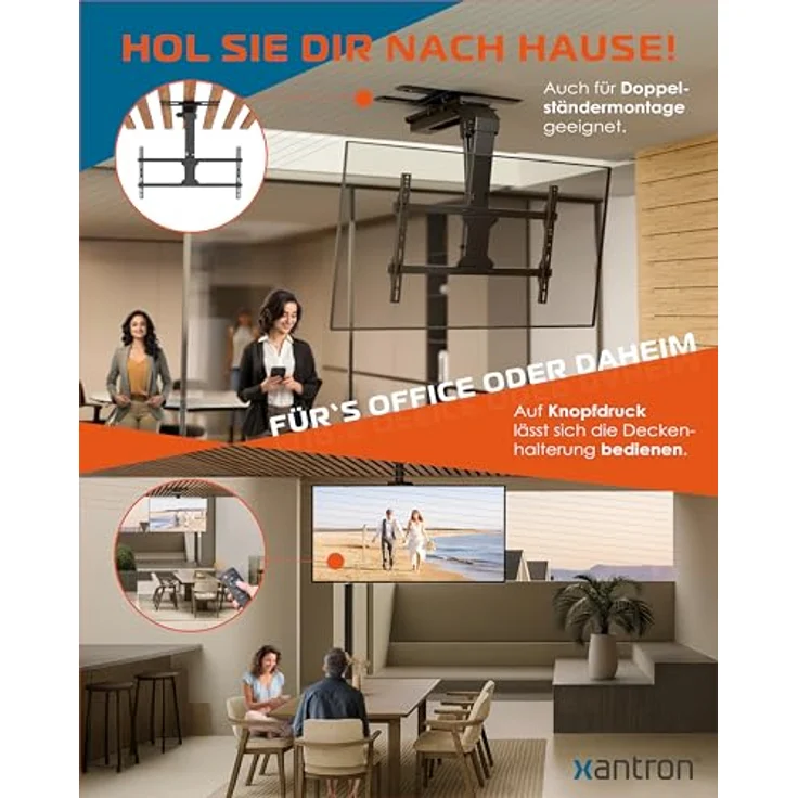 Xantron DEHA-800EXL-Roto, Elektrische motorisierte WiFi Deckenhalterung, klappbar und drehbar für TV Monitore 43 - 86", mattschwarz, VESA-kompatibel – Bild 3