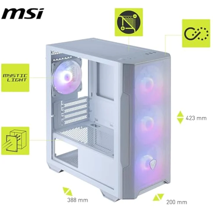 MSI MAG FORGE M100R, Micro ATX PC-Gehäuse in Weiß mit gehärtetem Glas und RGB-Beleuchtung – Bild 4