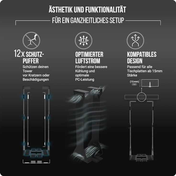 Ultimate Setup PC Halterung unter Schreibtisch, Schwerlast Computer Halterung bis 35 kg Tragfähigkeit, anpassbare Tower Halterung in Schwarz – Bild 4