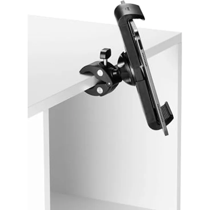 Durable Tablet Klemmhalterung Tough CLAMP XL, 360° drehbar für Tablets 7-13", für Regalböden/Stangen, schwarz
