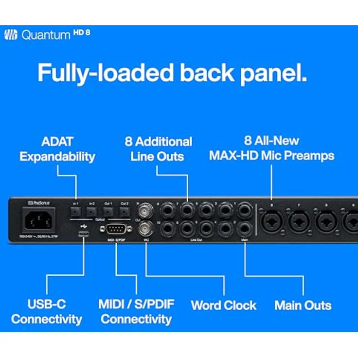 PreSonus Quantum HD 8 26 x 30, 32-Bit/192 kHz USB-C Audio-Interface in Schwarz mit Studio One Pro und 12-Monats-Studio One+ Hybrid-Mitgliedschaft – Bild 4