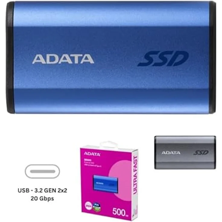 Adata Dysk zewnętrzny SSD SE880 500 GB USB3.2A/C Gen2x2 Niebieski (500 GB), Externe SSD, Blau – Bild 3
