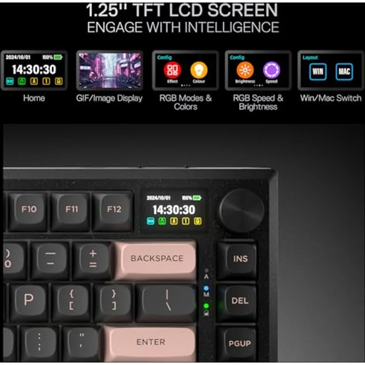 Redragon K720, kabellose CNC-Gasket-Gaming-Tastatur mit Hype-Bildschirm, 81 Tasten, 1,14-Zoll-TFT-Infodisplay, 5-lagige Geräuschdämpfung, lineare Schalter, US-QWERTY-Layout – Bild 3