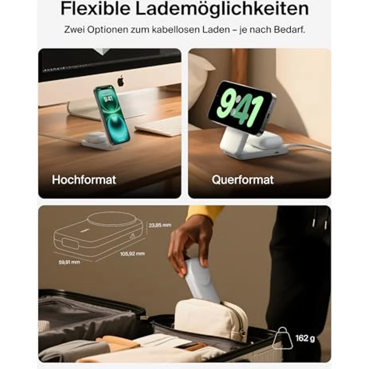 Belkin UltraCharge 2-in-1 Ladestation für Apple Watch und iPhone, 25W Schnellladung, MagSafe-kompatibel, inklusive 45W Netzteil – Weiß – Bild 5
