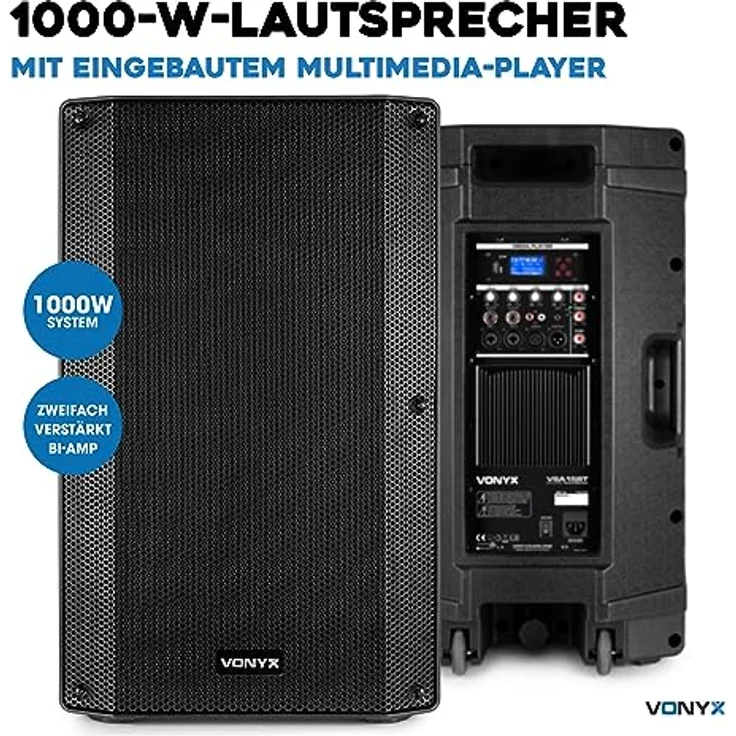 Vonyx VSA15BT Bi-verstärkter Aktiv-Lautsprecher 15-'-' 1000W BT-MP3 – Bild 3