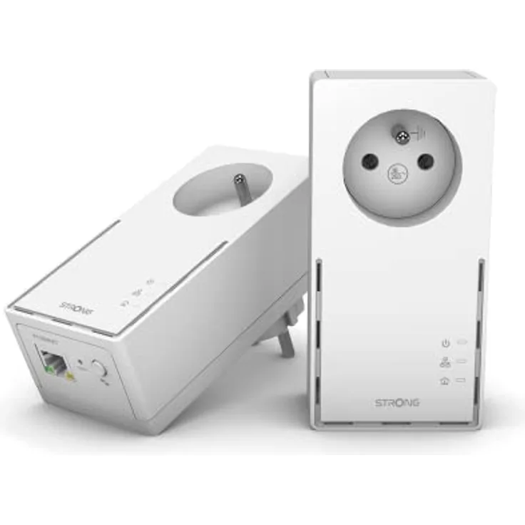 Strong CPL 1000 Mbps, Set mit 2 Adaptern CPL mit integrierter Steckdose – Gehäuse CPL kompatibel mit Allen Internetboxen (Faser- und ADSL), Weiß, POWERL1000DUOFR