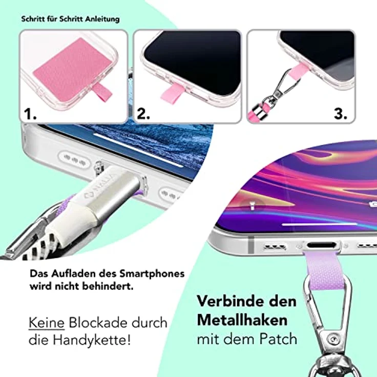 Nalia HoldMe Air, Handykette Universal für Smartphones, 160 cm Lanyard mit verstellbarer Schlaufe und Edelstahlhaken – Bild 5