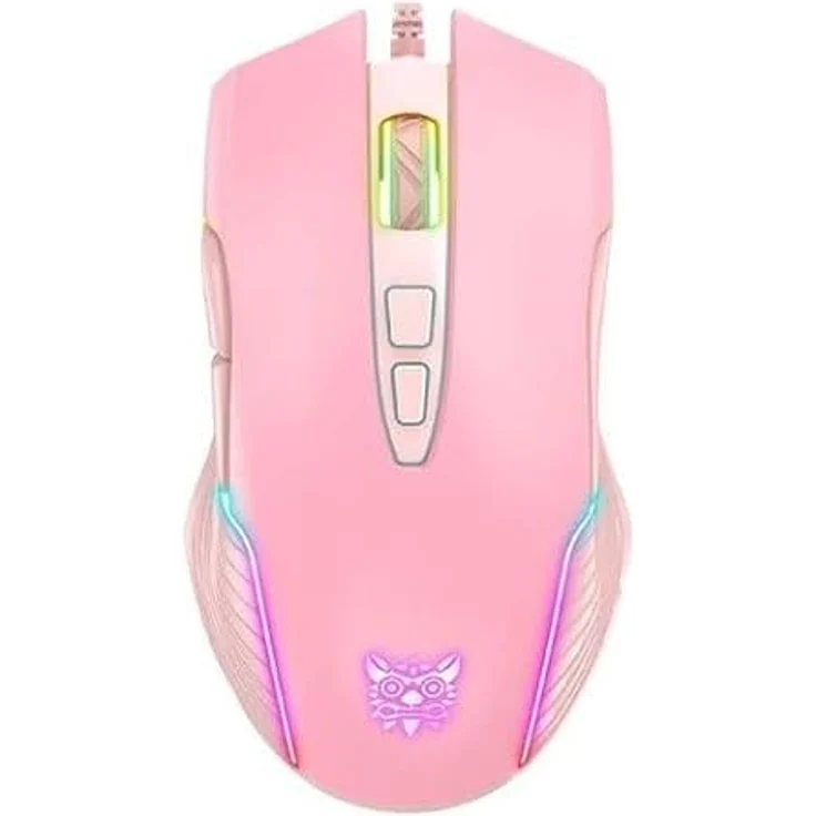 Onikuma CW905, Kabelgebundene Gaming-Maus mit 7 Tasten, 6-fach DPI Einstellbarkeit und RGB Beleuchtung, rosa – Bild 2
