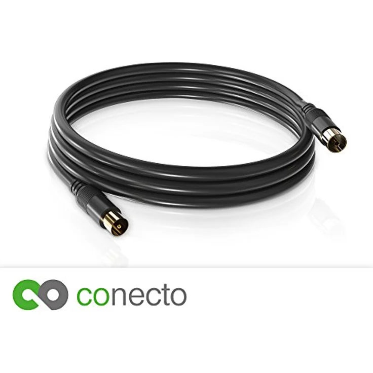 conecto HQ TV Antennenkabel Anschlusskabel für DVB-C, DVB-T/T2 4K UHD 1080p FULL HD HDTV 3D (Koaxialkabel, TV-Stecker TV-Buchse, doppelte Schirmung, vergoldete Stecker) schwarz 1,0m – Bild 5
