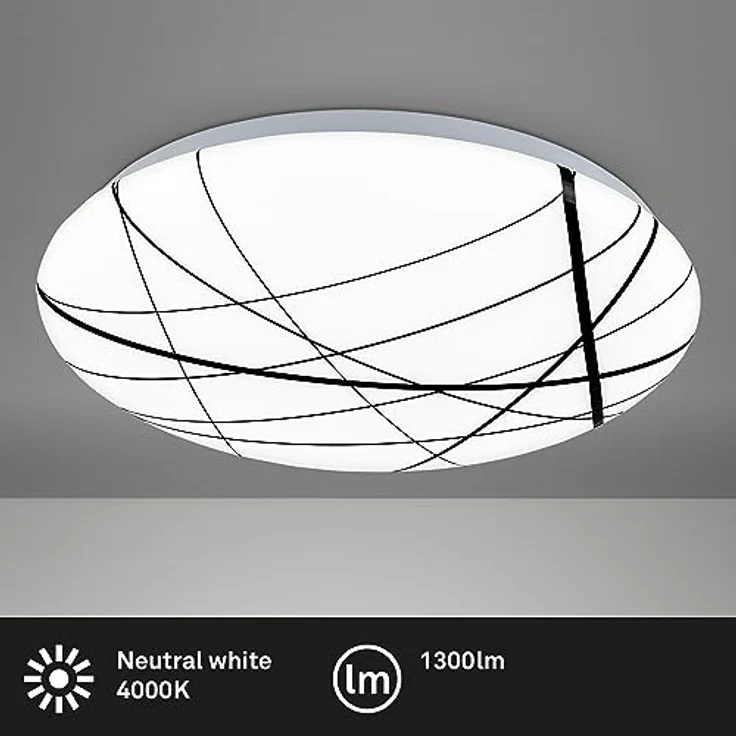 Briloner LED Deckenleuchte mit Linienmuster, 28 cm, neutralweißes Licht, 12W, 1300 Lumen, Kunststoffleuchte, Deckenlampe Esszimmerlampe - Briloner Leuchten – Bild 2