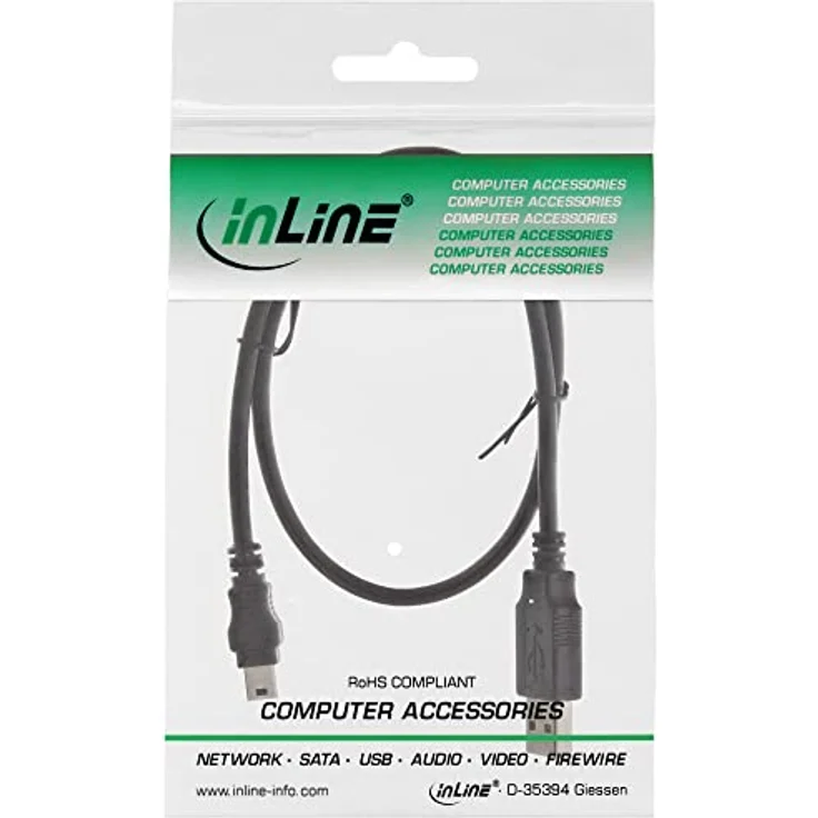 InLine 33107K USB 2.0 Mini-Kabel, USB A Stecker an Mini-B Stecker (5pol.), schwarz, 0,5m – Bild 4