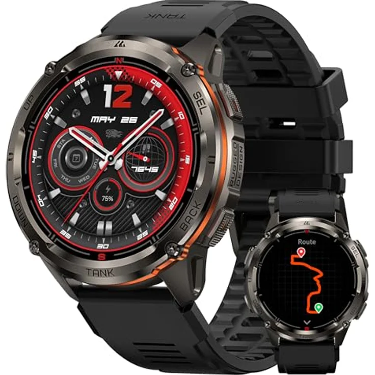Kospet Smartwatch Tank T3 Ultra 2, robuste Smartwatch mit AMOLED-Display, 170+ Sportmodi, MIL-STD-810H zertifiziert, schwarz – Bild 1